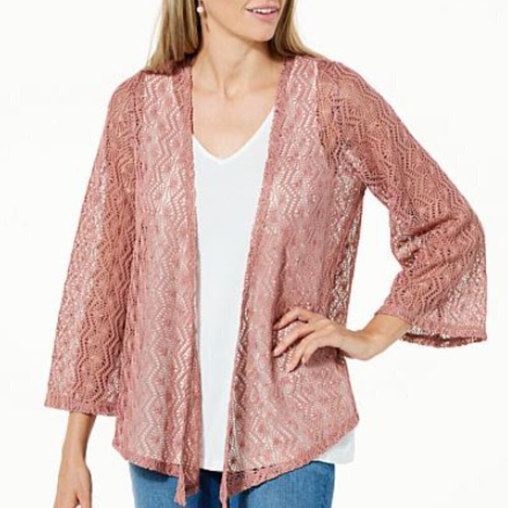 Colleen Lopez XXS Black Crochet Open Front Shrug Cardigan Topper